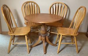 Nichols & Stone Solid Wood Pedestal Bistro Table and Four Arrowback Dining Chairs