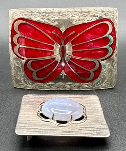 Two Vintage Silver Tone Belt Buckles