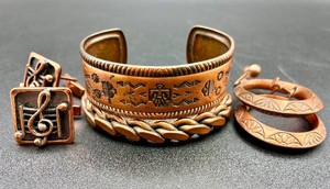 Two Copper Bracelets and Twist-On Earrings