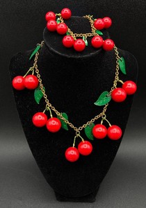 Vintage Bakelite Cherries Necklace and Bracelet Set