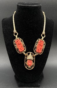 Seiro Selini Thai Girl Faux Coral Gold Tone Statement Necklace