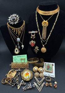 Variety of Gold Tone Necklaces, Earrings, Pins and Pendants