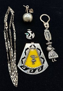 Four Sterling Silver Pendants and 26 Chain Necklace