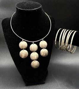 .925 Sterling Silver Disc Necklace and 7 Bangle Bracelets