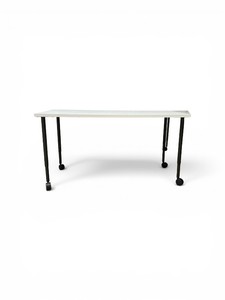 white Regency Kee mobile table features black height-adjustable legs for classroom or office use