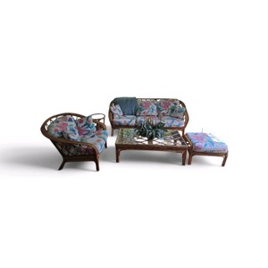 6 Piece Wicker Patio Set with Sofa , Chair, Coffee Table, Accent Table, 2 Floral Arrangements
