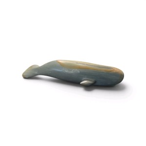 Vintage hand-carved stone whale figurine, possibly made of soapstone or alabaster.