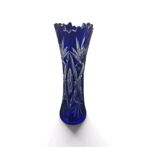 Vintage Bohemian or Czech cobalt blue cut to clear lead crystal vase featuring a pinwheel and fan pattern