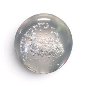 Sweden, this style of hand-blown clear glass featuring a dense, deliberate cluster of suspended bubbles is called controlled bubble glass.