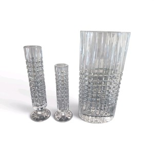 Cristal dArques crystal vases, specifically featuring a geometric block pattern.