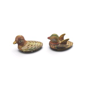 2 Vintage Chinese Cloisonn Enamel Duck Trinket Box made of brass