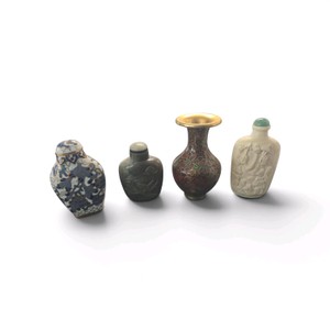 4 item lot of Collectibles with Chinese Republican Period cloisonn enamel snuff bottle decorated with blue floral and foliate motifs