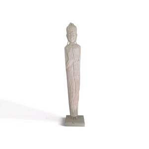 Litton Lane or DecMode 37-inch standing Buddha sculpture featuring engraved carving details.