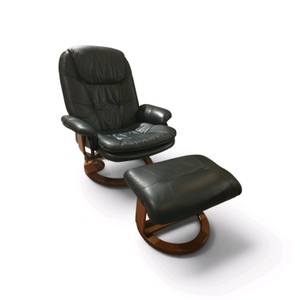 Green Leather Lounge Chair with Ottoman