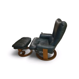 Green Leather Lounge Chair with Ottoman
