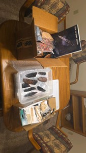 ultimate Knife Making Lot  Volcanic Glass Blanks and Blades with Spear Tips and Arrowheads  Tons of Handle Making Matetials  and Leather Sheaves