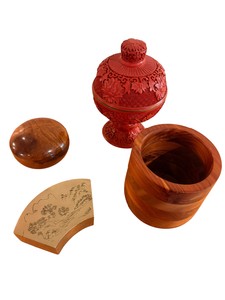 Decorative Keepsake Box Collection  Cinnabar-Style Lacquer, Turned Wood, Burl Wood & Engraved Brass  Retail Value $175