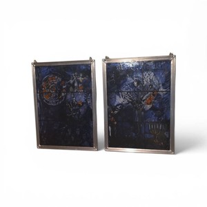 2 stained glass panel reproduction of Marc Chagalls America Windows, originally created for the Art Institute of Chicago