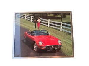 Framed Jaguar E-Type Convertible Automobile Print  14 x 11