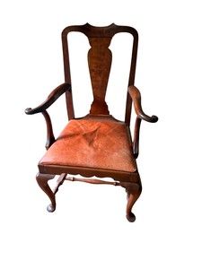 Antique Style Solid Wood Arm Chair with Leather Seat