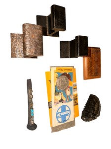 Railroad Collectibles & Dcor Lot  Tie Plates, Decorative Spike, Train Stone, Santa Fe Items & More