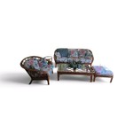6 Piece Wicker Patio Set with Sofa , Chair, Coffee Table, Accent Table, 2 Floral Arrangements
