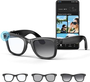 $150 Mingtawn AI Smart Glasses 4K HD Camera, BT Call, 800W Anti-Shake Camera Glasses with Video Recording Dual Mic, Simultaneous InterpretationGPT Identify Objects, 270mAh Photochromic Glasses Black