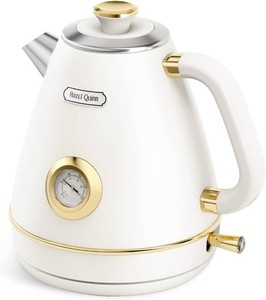 $60 Hazel Quinn Retro Electric Kettle - 1.7 Liters  57.5 Ounces Tea Kettle with Thermometer, All Stainless Steel, 1200 Watts Fast Boiling, BPA-free, Cordless, Automatic Shut Off - Pearl White