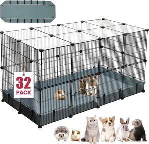 $47 32 Panels Small Animal Playpen,47.5 x 23.7 x 31.5 Pet Playpen with Upgrade Waterproof Mat,C&C Cage for Guinea Pigs, RabbitBunny Cage, BunnyPuppy Play Pen, Indoor Outdoor Portable Metal Fence