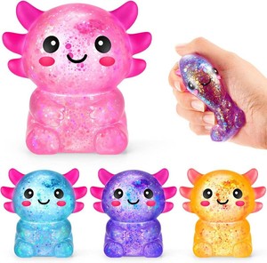 Simgoing 4 Pcs Axolotl Stress Toy Squeeze Axolotl Party Favors 2.56x2.64 Malt Sugar Filled Stretchy Fidget Stress Relief Ball Sensory Toys for Adults Soothing Back to School Birthday Party Gift (pink one is missing)