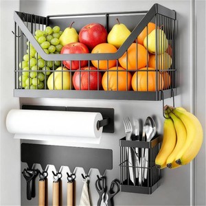$33 4-Pack Magnetic Shelf for Fridge, Potato and Onion Storage Bins, Magnetic Spice Rack for Refrigerator with Magnetic Basket, Paper Towel Holder, Utensil Rack and Hook Rack - for Pantry, Kitchen Counter