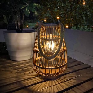$34 Solar Lantern Outdoor Waterproof Large Rattan Lanterns Decorative Bright Boho Lanterns Lights with Handle Rustic Hanging or Table Lamp for Fence Porch Garden Yard Wedding Decoration (no Solar light)