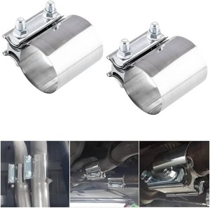 BESULEN 2.25 Inch Exhaust Clamp, 2 PCS Butt Joint Band Clamp Sleeve Coupler, Car Stainless Steel Muffler Band Clamp, Exhaust Pipes Repair Sleeve Connector, Car Exterior Accessories (2.25)