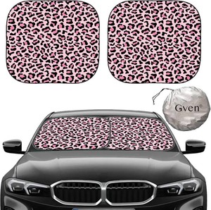 GVEN Windshield Sun Shade Car Sunshade Truck Accessories Large-Size Front Window Shades Windshield Cover Visor for Full-Size MPVs, Vans, Trucks, SUVs, Tesla (Pink Leopard, L)