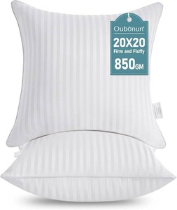 $30 Oubonun 20 x 20 Throw Pillow Inserts, Firm and Fluffy Decorative Square Pillows for Couch Bed Sofa with Soft Cotton Cover White Cushion with Down Alternative Pack of 2