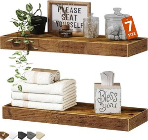 QEEIG Bathroom Floating Shelves for Wall - 15.7 Wall Mounted Shelf Over Toilet Farmhouse Home Decor Display Bookshelf Small 15.7 x 6.7 inch Set of 2, Rustic Brown (008-40BN)