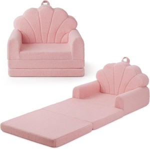 $40 Blissful Diary Kids Couch, 2-in-1 Soft Fold Out Kids Couch, Kids Sofa Chair, Comfy Kids Furniture for Playroom, Reading & Play, Pink Shell