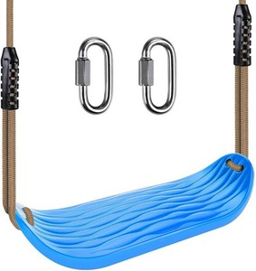 $33 SELEWARE Non-Slip Plastic Swing Seat, Heavy Duty Tree Swing Set with Adjustable Rope & Carabiners for Kids & Adults, OutdoorIndoor Playground Seat Replacement, Blue