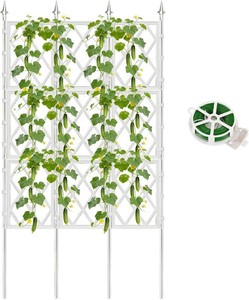 $32 63 Inch Garden Trellis for Climbing Plants Outdoor,White Iron Pipe Support Fence,Metal Wall Lattice Climbing Frame for Potted Plants Indoor for Ivy Vines Vegetable Flower, Patio, Lawn, Yard, Backyard