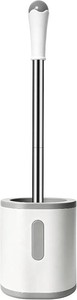 AONEZ Compact Toilet Brush & Holder, Stainless Steel Handle, Space Saving for Storage, Deep Cleaning, Drip-Proof, Easy to Assemble, Nylon Bristles, White & Grey