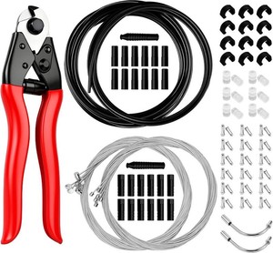 103PCS Universal Bike Brake Cable Kit with Stainless Steel Bike Cable Cutter, Bike Brake Cable and Shifter Cable for Mountain Road Bicycle Repair, Cable End Caps, C Buckles, V Brake Cable Guide Inside