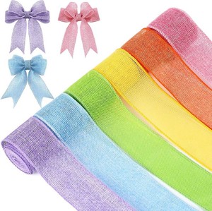 6 Rolls Summer Beach Wired Ribbon Colorful Burlap Ribbon Total 30 Yard for 4 of July Wreaths Crafts Bow Gift Wrapping Party Decoration(Easter Color,2 Inch)