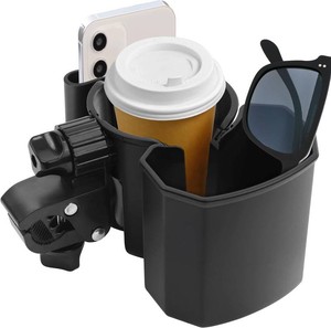 $22 Universal Stroller Cup Holder with Phone Holder, 360  Rotatable Strong Clip, Big Storage Space for Walker, Wheelchair, Stroller, Bike (UM-SCH-B2507)