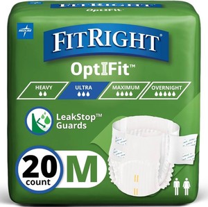$22 FitRight Ultra Adult Diapers, Disposable Incontinence Briefs, Leak-Proof Diaper, Absorbent Briefs For Men and Women, Maximum Protection, Medium, 32   44 in, 20 briefs per bag