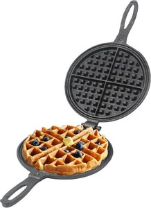 $40 Cast Iron Waffle Maker - 8 inch Round Stovetop Waffle Iron, Two Piece Hinged Non-Electric, Quick Heating, Easy Clean