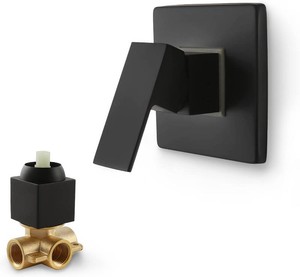 $44 SKOWLL Bathroom Shower Valve Single Function Shower Mixer Valve, Wall Mount Single Handle Water Mixing Valve Kit Include Brass Rough In Shower Trim, Matte Black