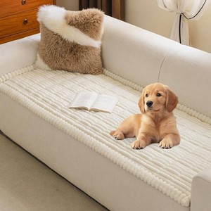 $36 MYSKY HOME Couch Covers for Sofa, L Shaped Couch Cover, Couch Cover for Dogs, Sofa Covers for Pets Washable, Non Slip Sofa Slipcovers, Leather Sofa Cover Sectional Couch Covers, Cream, 27.6 x 70.9