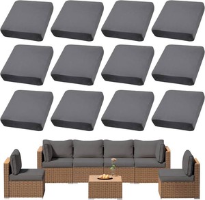 $50 12Pcs Outdoor Cushion Covers, Patio Cushion Covers,Stretch Elastic Slipcovers, Replacement Washable & Reusable Furniture Protector for Patio Couch (Grey,Cover Only)