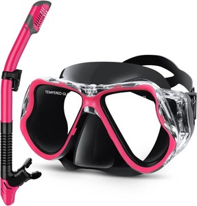 $36 Greatever Dry Snorkel Set,Panoramic Wide View Anti-Fog Scuba Diving Mask,Professional Snorkeling Gear for Adults Kids