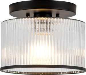 $40 Zlepmlla Glass Ceiling Light, Clear Ribbed Glass Ceiling Light Fixture with Black Metal Frame, Modern Semi Flush Mount Ceiling Light for Hallway, Bedroom, Bathroom, Entryway, Kitchen